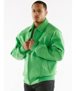 Pelle Pelle Green Plain Plush Leather Jacket | Men Jacket