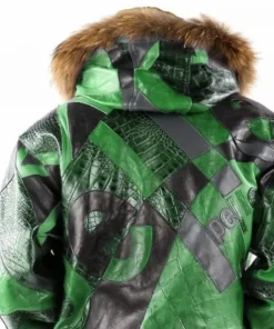 Pelle Pelle Green Fur Hood Leather Jacket | Abstract Pattern