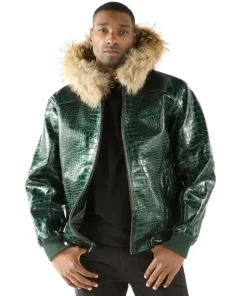 Pelle Pelle Crocodile Leather Men Jacket | Fur Hood