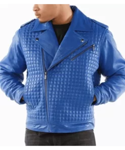 Pelle Pelle Blue Houndstooth Quilted Jacket | Leather Jacket