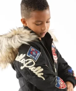 Pelle Pelle Black American Bruiser Kids Jacket | Fur Hood