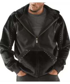 Pelle Pelle Black Ornate Wool Stud Jacket | Hood Jacket