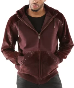 Pelle Pelle Maroon Ornate Wool Hood Jacket | Studded Jacket