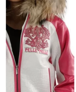 Pelle Pelle White Pink Women Leather Jacket | Fur Hood