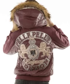 Pelle Pelle Burgundy Puffer Fur Hood Jacket