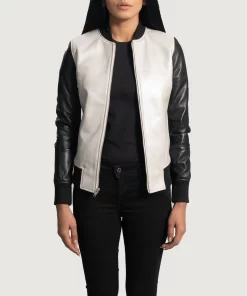 Black And White Leather Flight Jacket Women