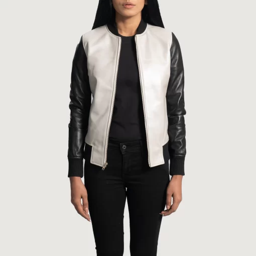 Black And White Leather Flight Jacket Women